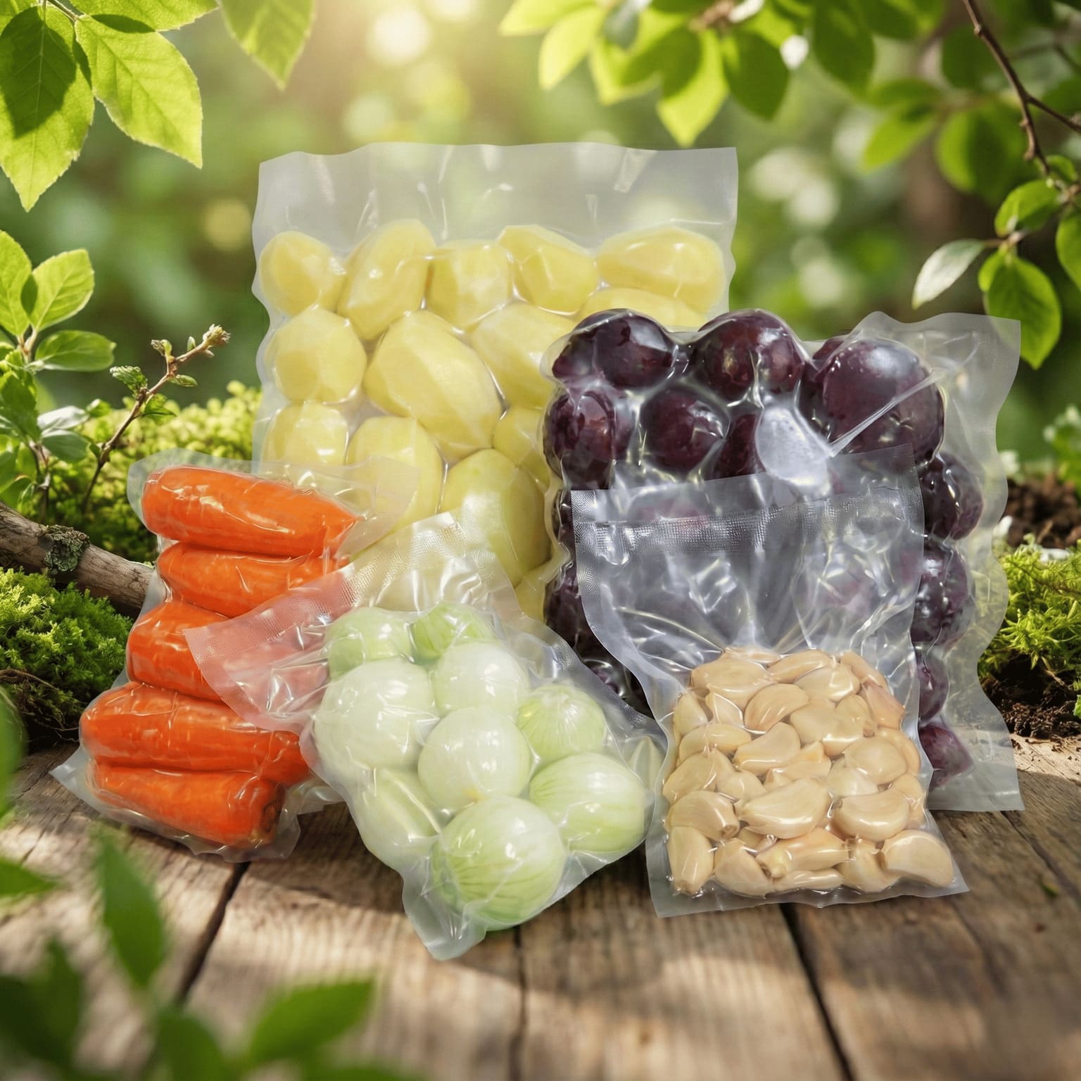 Konyhakész zöldség gyümölcs: tisztított burgonya vákuumban